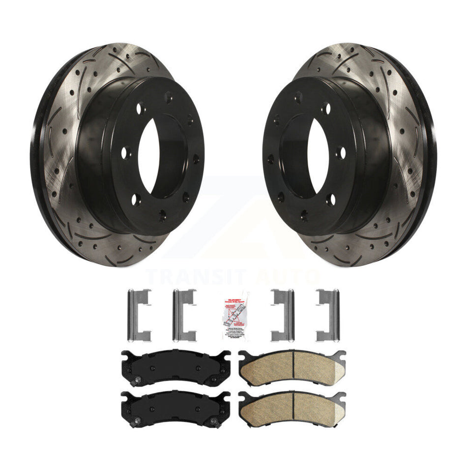 Rear Drill Slot Brake Rotor Ceramic Pad Kit For Chevrolet GMC Sierra 2500 HD Silverado H2 KDA-102268