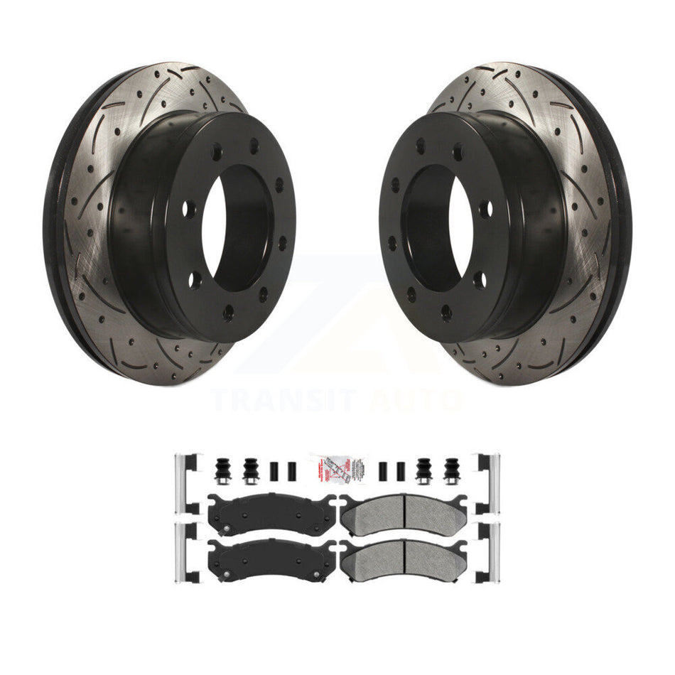 Rear Drilled Slot Brake Rotor Semi-Metallic Pad Kit For Chevrolet GMC Sierra 2500 HD 3500 KDA-102269