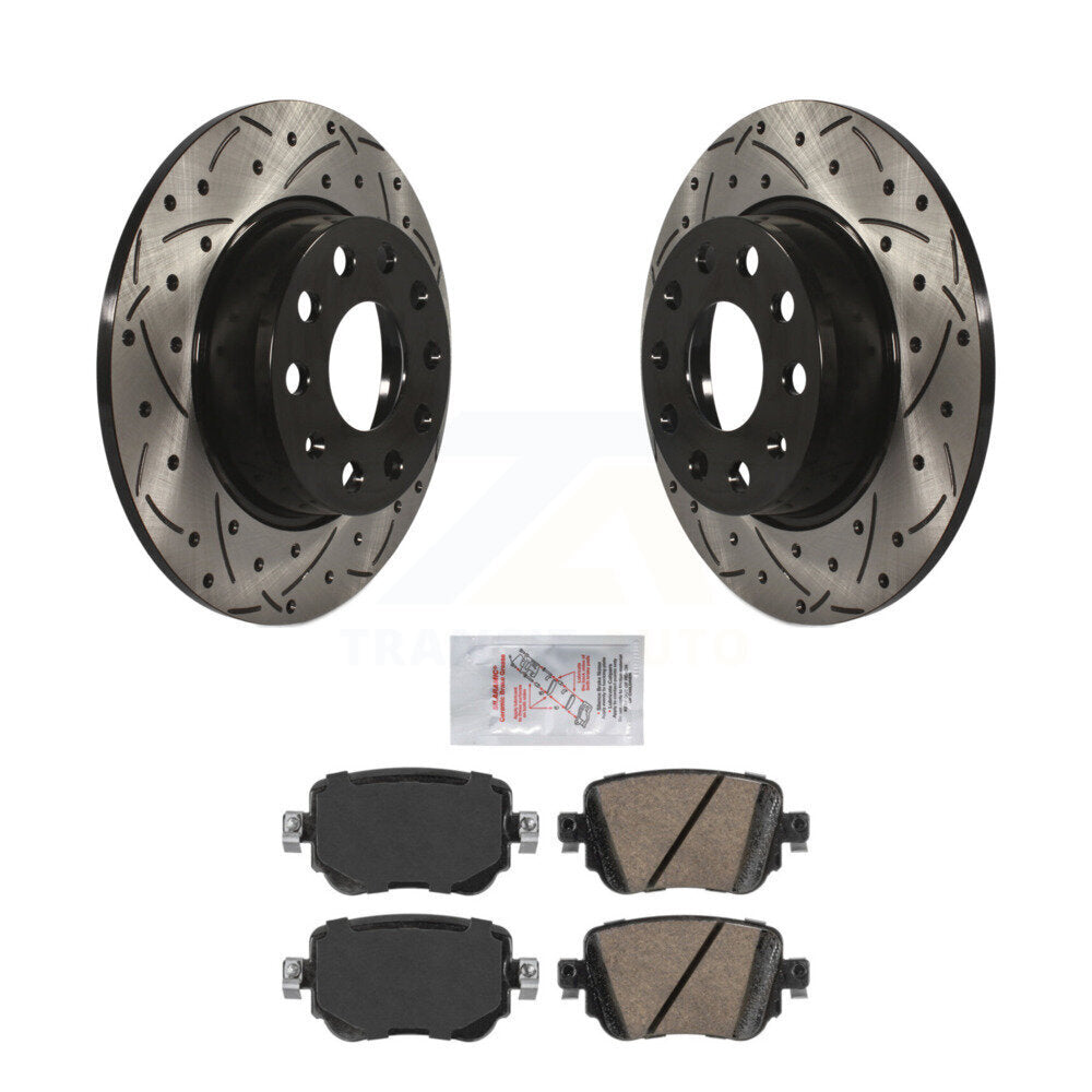 Rear Drilled Slot Brake Rotor & Ceramic Pad Kit For Volkswagen Golf SportWagen Passat GTI KDA-102282