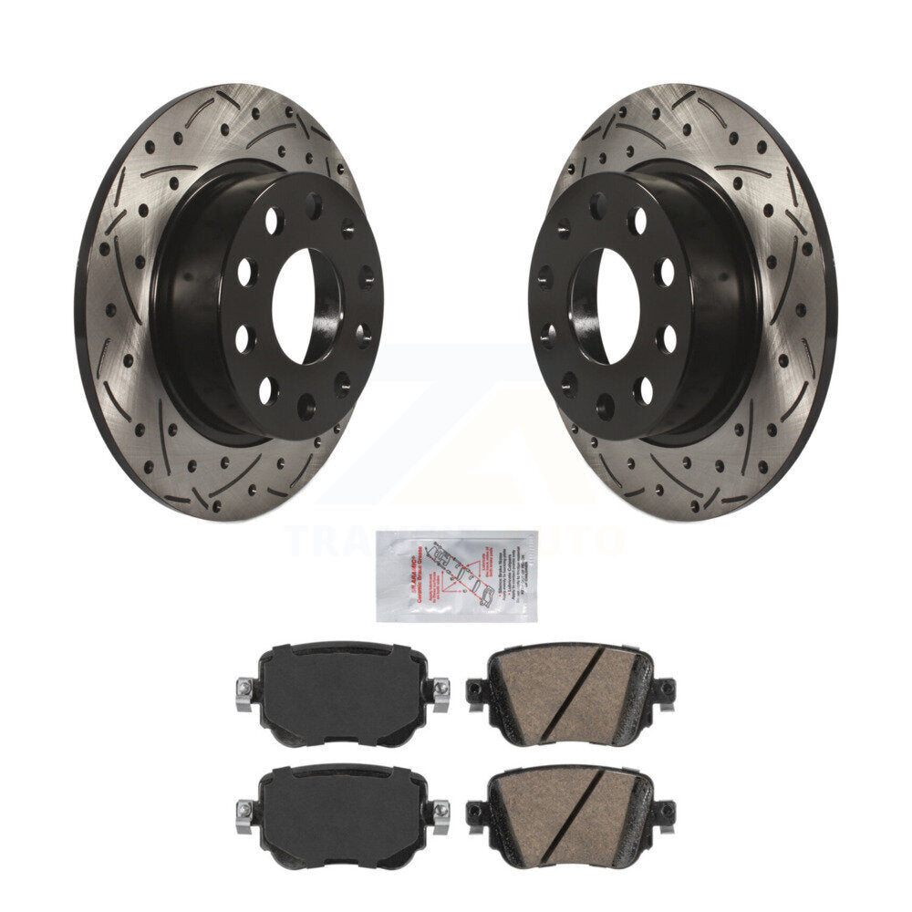 Rear Coat Drill Slot Disc Brake Rotor Ceramic Pad Kit For 2015 Volkswagen Golf SportWagen KDA-102283