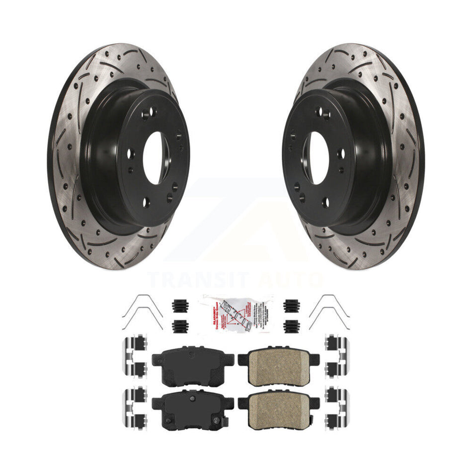 Rear Coated Drilled Slotted Disc Brake Rotor & Ceramic Pad Kit For Honda Accord Acura TSX KDA-102288