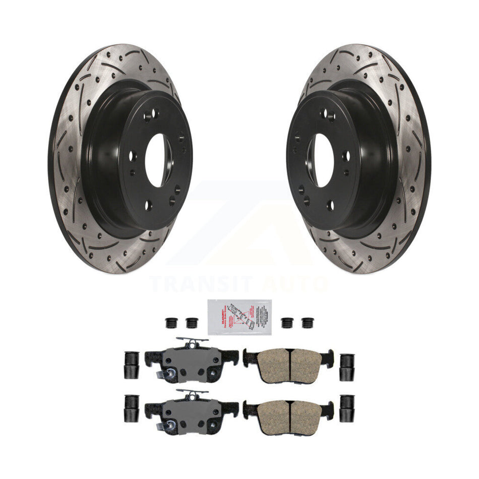 Rear Coated Drilled Slotted Disc Brake Rotor & Ceramic Pad Kit For 2018-2024 Honda Accord KDA-102293