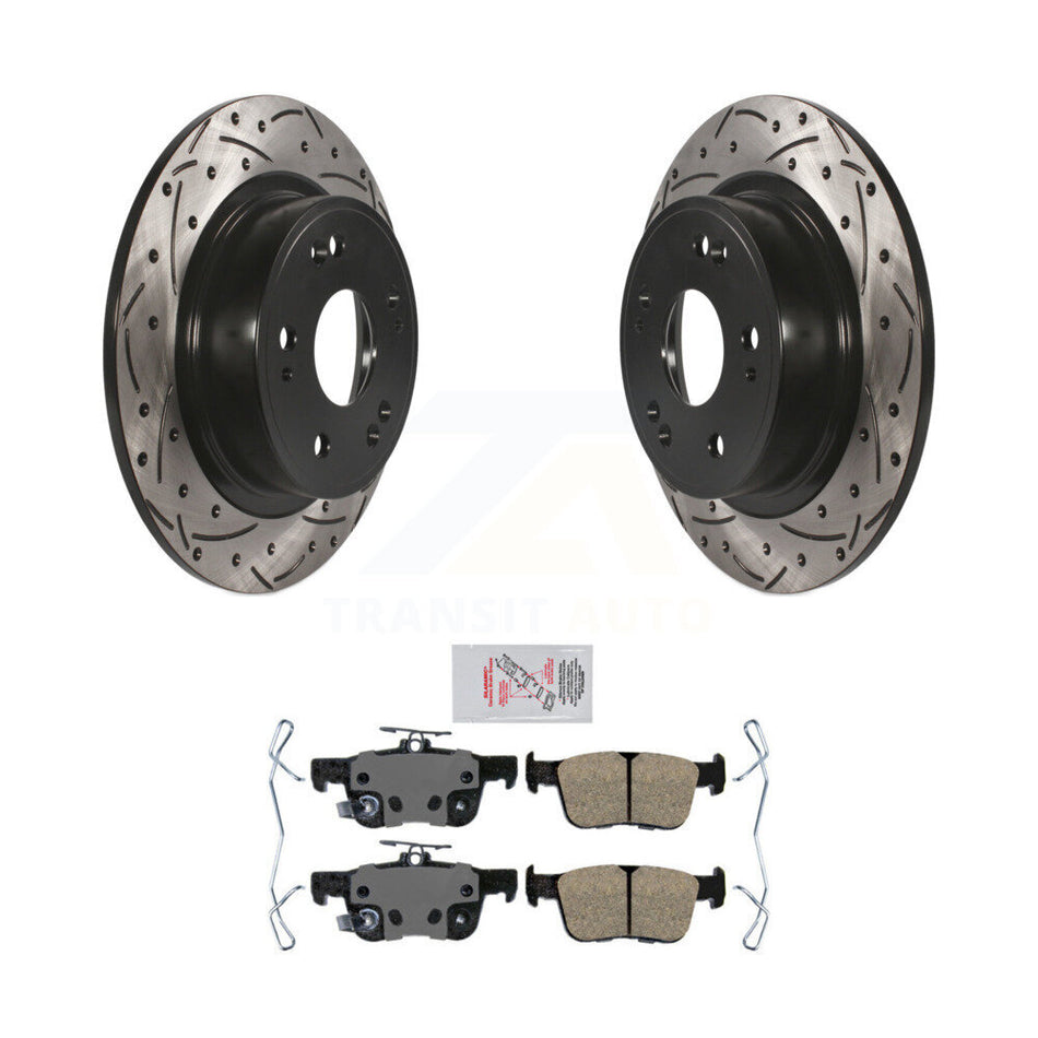 Rear Coated Drilled Slotted Disc Brake Rotor & Ceramic Pad Kit For 2018-2024 Honda Accord KDA-102294
