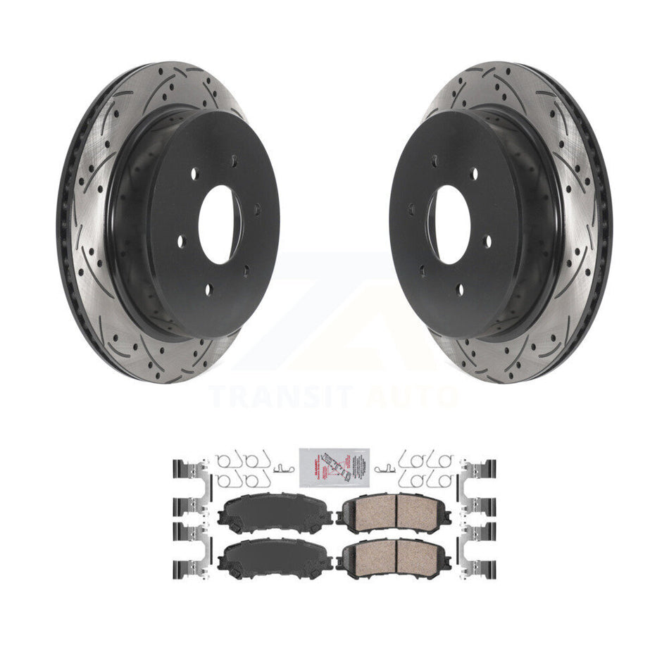 Rear Coated Drilled Slotted Disc Brake Rotor & Ceramic Pad Kit For 2017-2023 Nissan TITAN KDA-102300