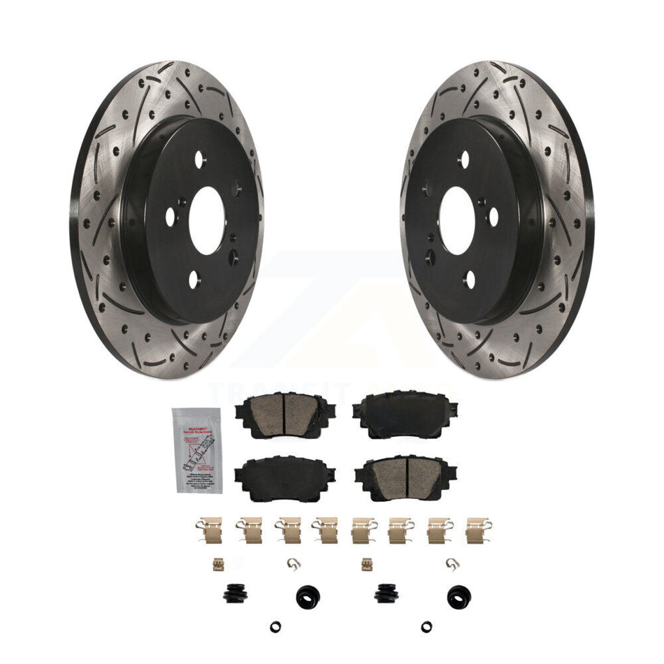 Rear Coated Drilled Slotted Disc Brake Rotor Ceramic Pad Kit For 2019 Toyota Corolla 1.8L KDA-102322