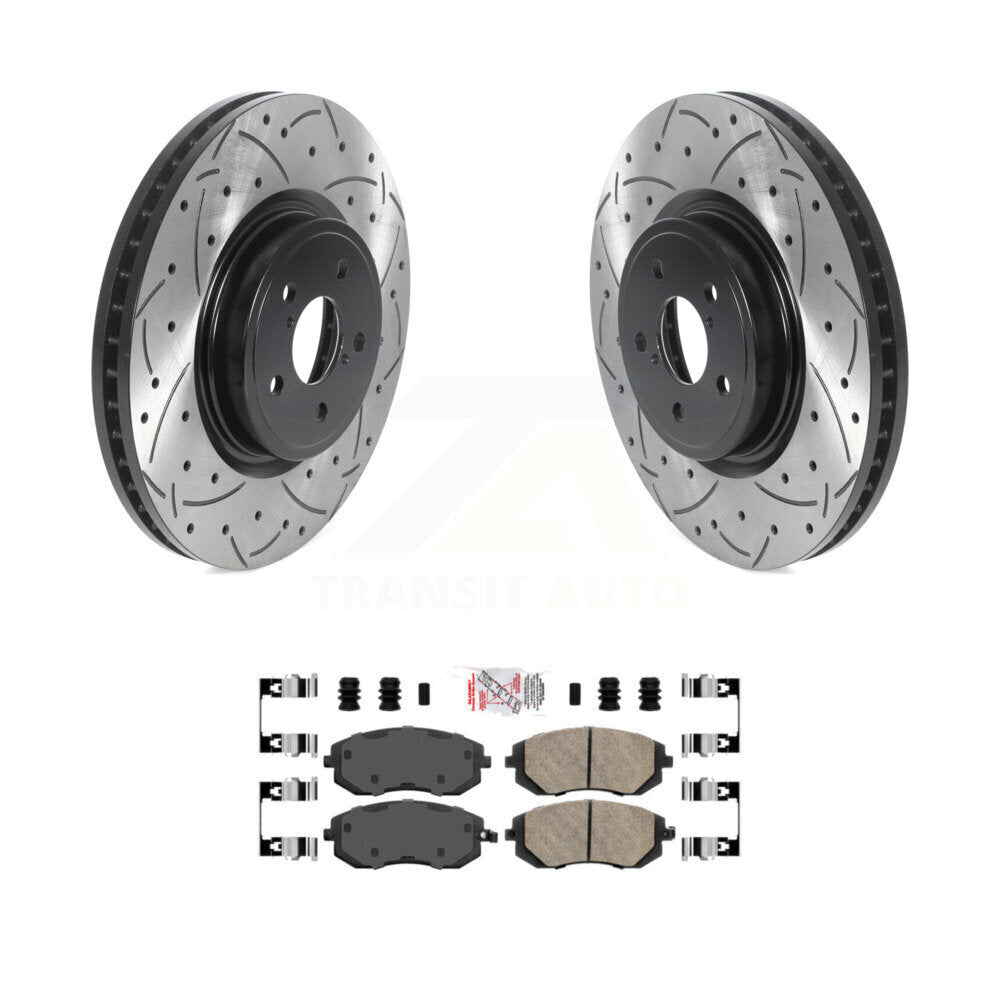 Front Coated Drilled Slotted Disc Brake Rotors And Ceramic Pads Kit For Subaru Legacy KDA-102334
