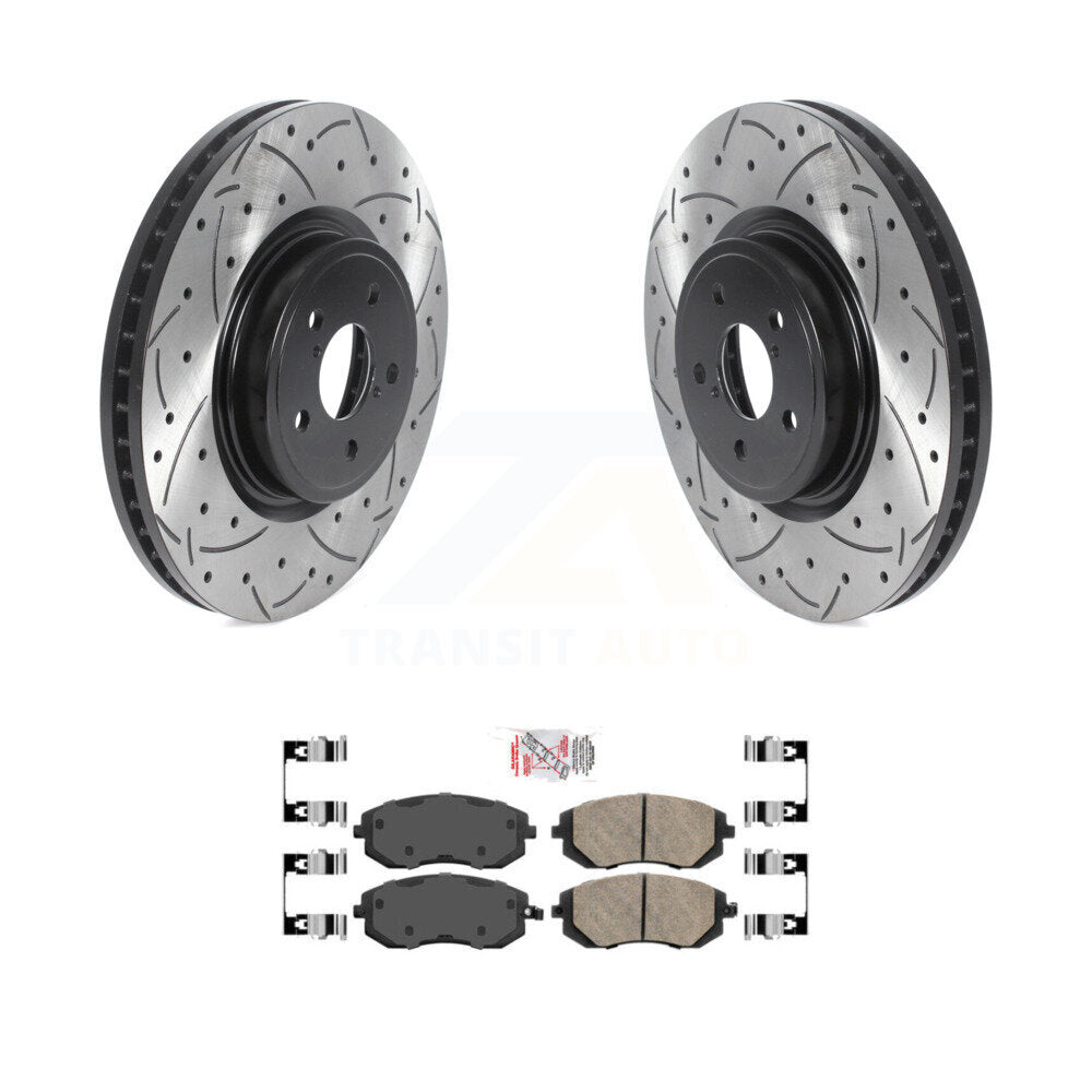 Front Coated Drilled Slotted Disc Brake Rotors And Ceramic Pads Kit For Subaru Legacy KDA-102335