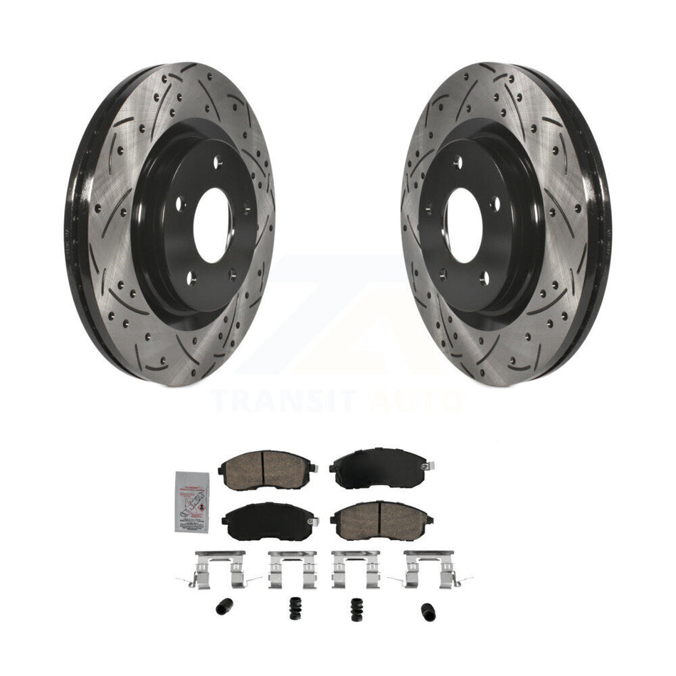 Front Drilled Slot Brake Rotor & Ceramic Pad Kit For 2017-2019 Nissan Sentra Turbocharged KDA-102345