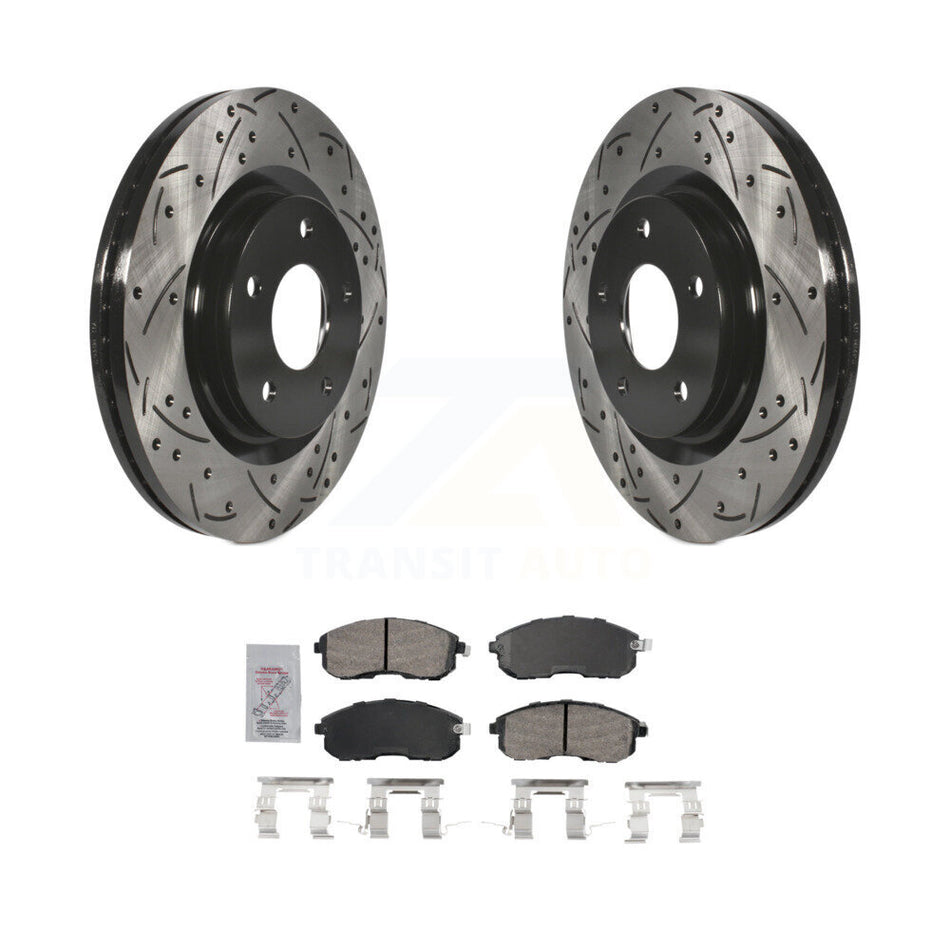 Front Drilled Slot Brake Rotor & Ceramic Pad Kit For 2017-2019 Nissan Sentra Turbocharged KDA-102346