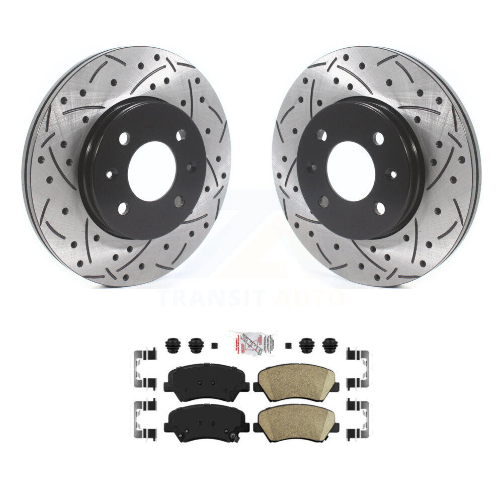 Front Coated Drilled Slotted Disc Brake Rotors Ceramic Pad Kit For Hyundai Accent Kia Rio KDA-102354