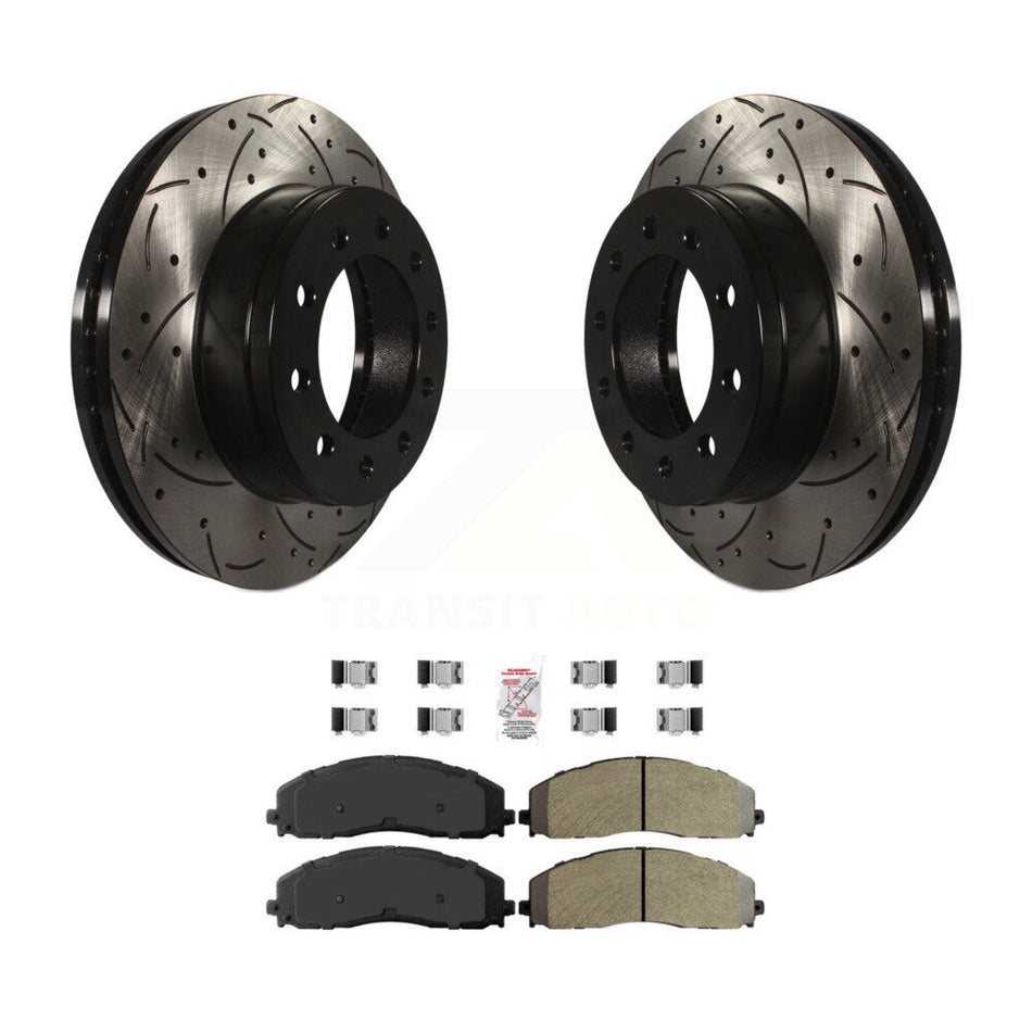 Front Drilled Slot Disc Brake Rotor Semi-Metallic Pad Kit For Ford F-350 Super Duty F-250 KDA-102360