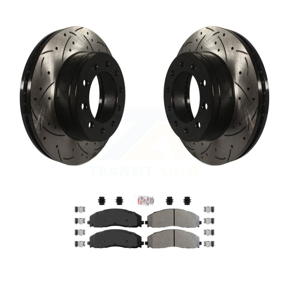 Front Drilled Slot Disc Brake Rotor Semi-Metallic Pad Kit For Ford F-350 Super Duty F-250 KDA-102361