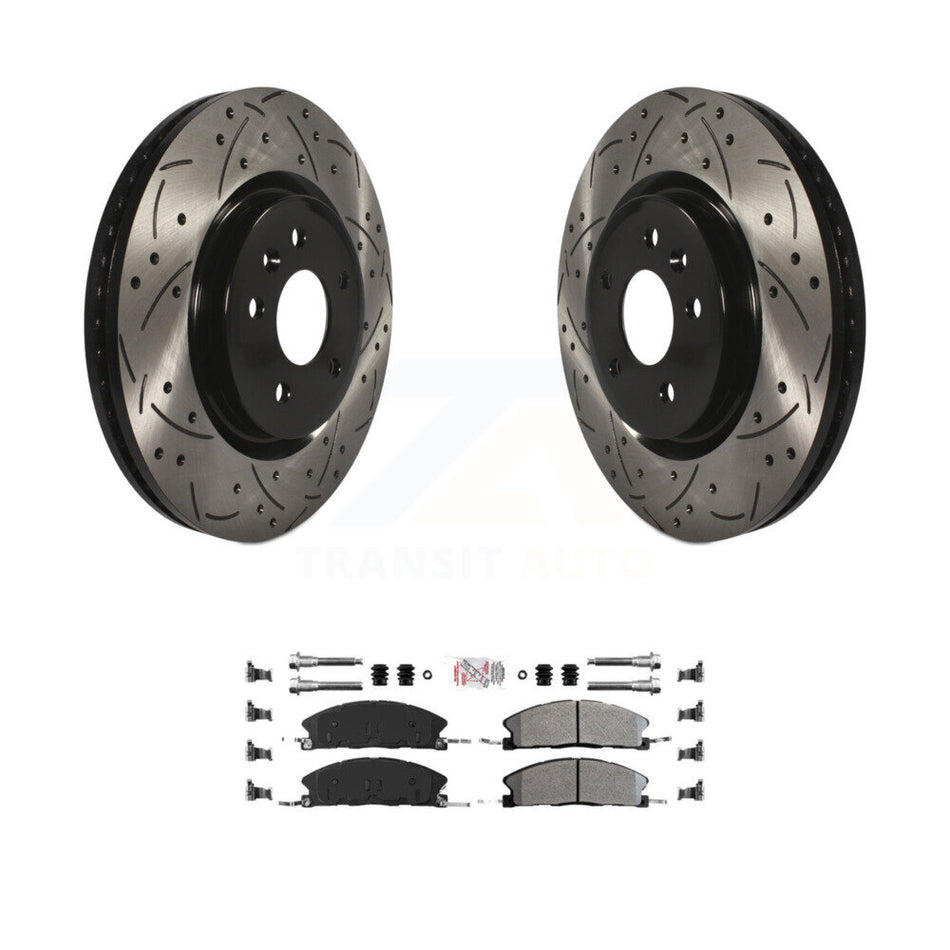 Front Coat Drill Slot Disc Brake Rotor Semi-Metallic Pad Kit For 2013 Ford Explorer Sport KDA-102362
