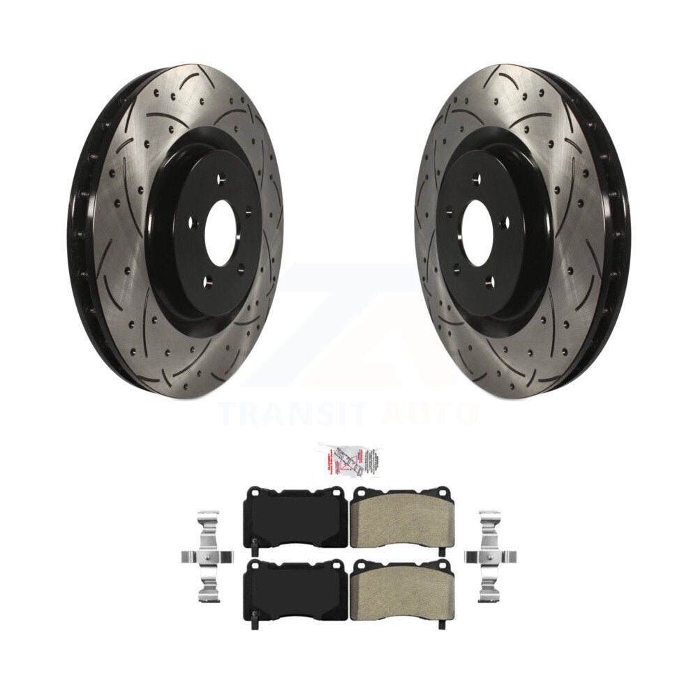 Front Coated Drilled Slotted Disc Brake Rotors And Semi-Metallic Pad Kit For Ford Mustang KDA-102374