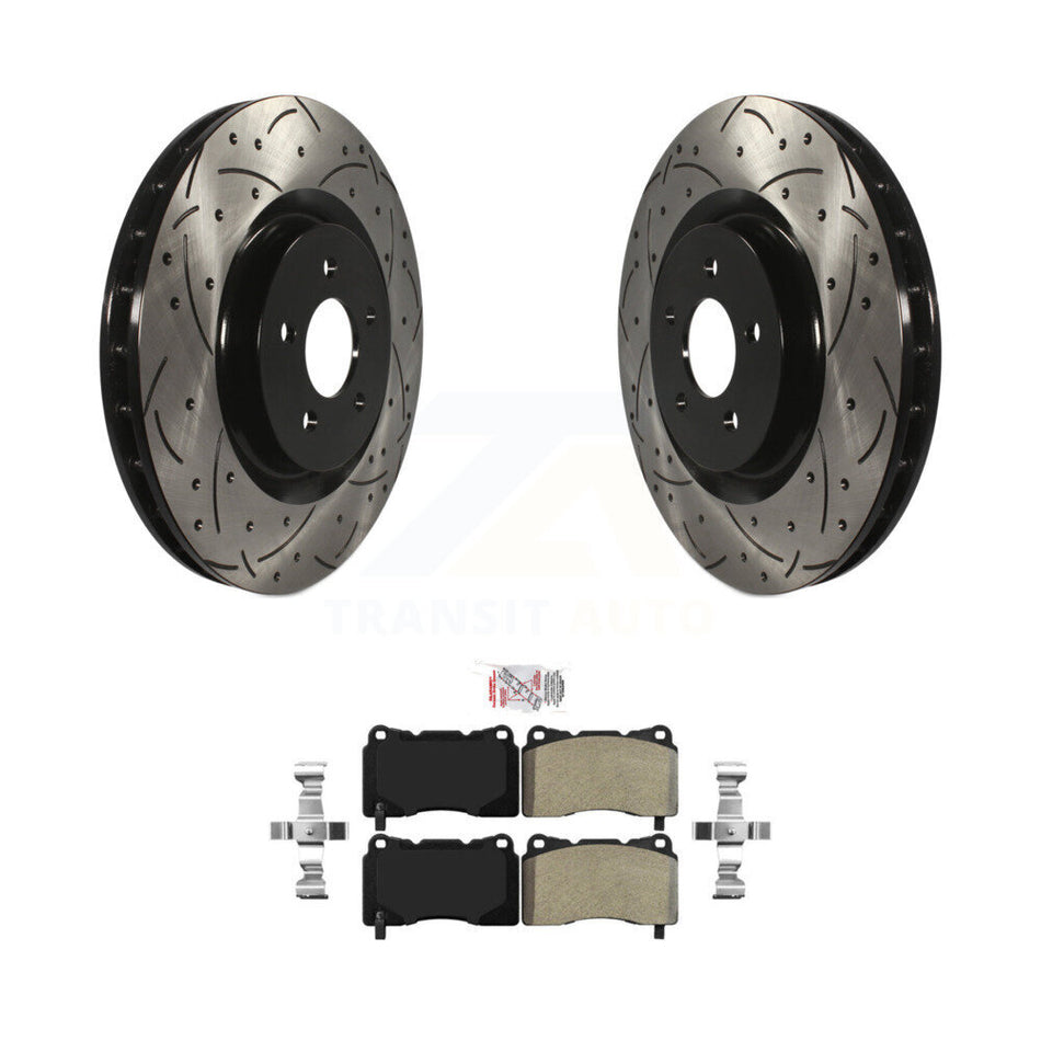 Front Coated Drilled Slotted Disc Brake Rotors And Semi-Metallic Pad Kit For Ford Mustang KDA-102374