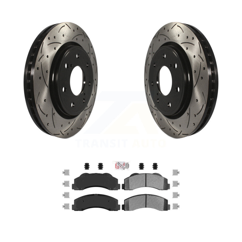 Front Drill Slot Brake Rotor Semi-Metallic Pad Kit For 10-14 Ford F-150 With 7 Lug Wheels KDA-102375