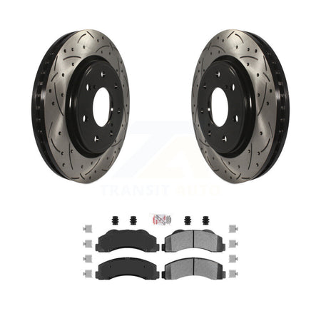 Front Drill Slot Brake Rotor Semi-Metallic Pad Kit For 10-14 Ford F-150 With 7 Lug Wheels KDA-102375