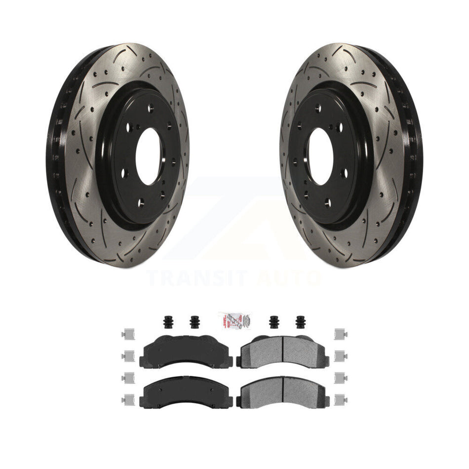 Front Drill Slot Brake Rotor Semi-Metallic Pad Kit For 10-14 Ford F-150 With 7 Lug Wheels KDA-102375