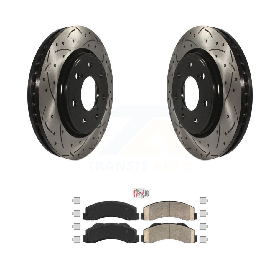 Front Drilled Slot Brake Rotor Ceramic Pad Kit For 2010-2014 Ford F-150 With 7 Lug Wheels KDA-102376