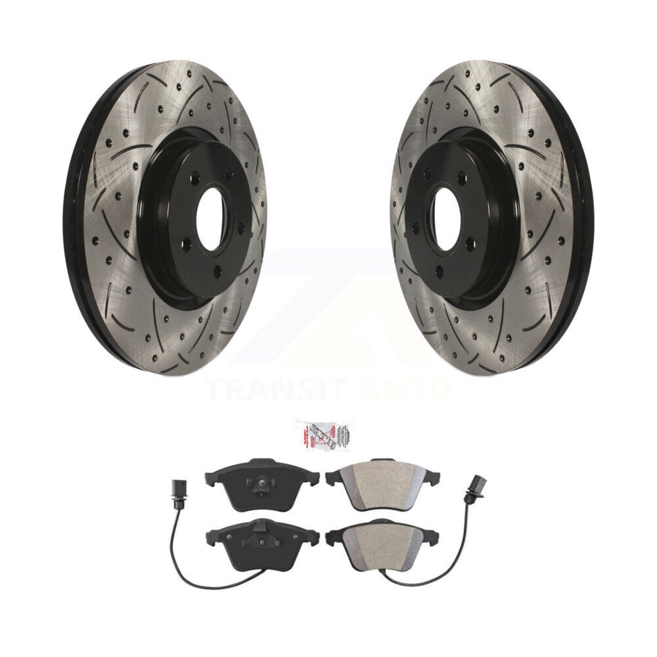 Front Coated Drilled Slotted Disc Brake Rotor Semi-Metallic Pad Kit For Volvo S40 V50 C70 KDA-102377