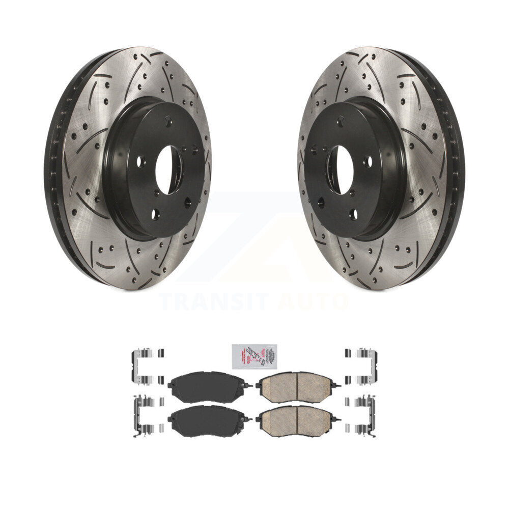 Front Coated Drilled Slotted Disc Brake Rotor Ceramic Pad Kit For 2015 Subaru Legacy 2.5L KDA-102381