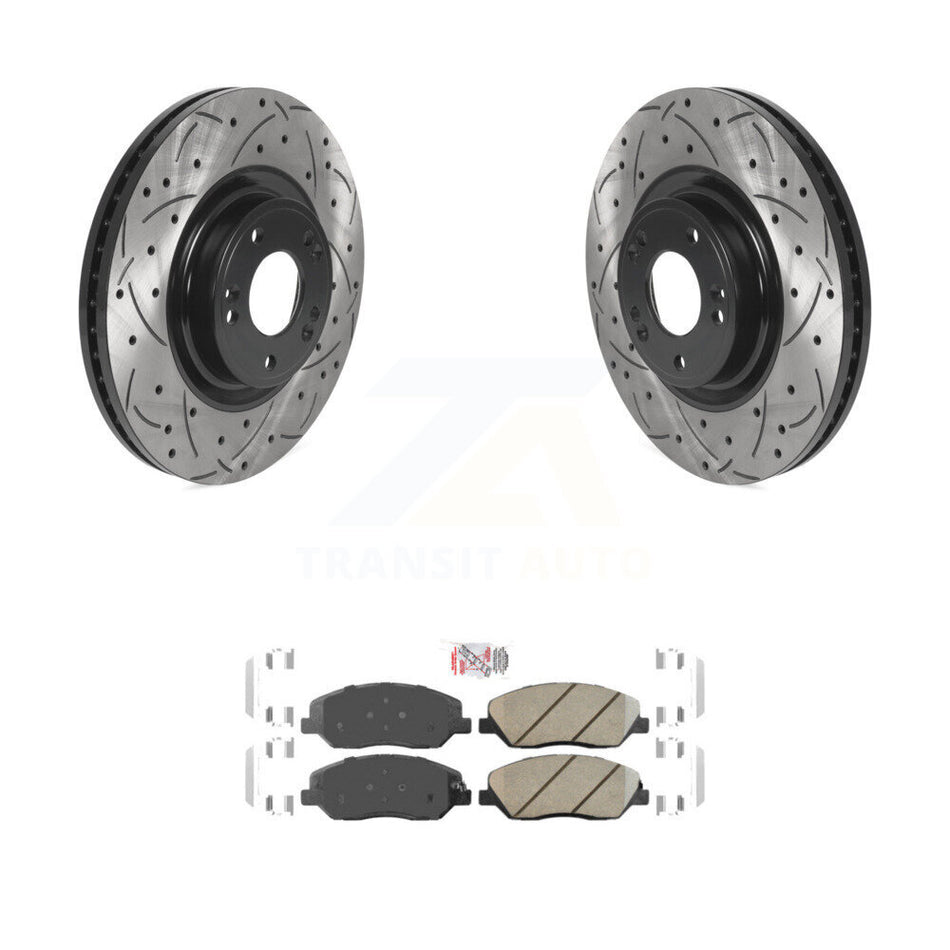Front Coated Drilled Slot Disc Brake Rotors Ceramic Pad Kit For 2012 Hyundai Genesis 3.8L KDA-102386