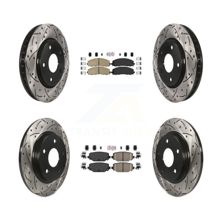 Front Rear Ceramic Pad & Coated Drilled Slot Disc Brake Rotor Kit For Dodge Grand Caravan KDA-102399