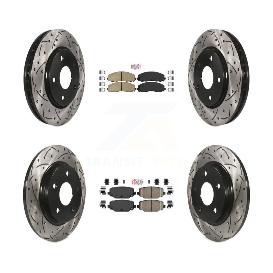 Front Rear Ceramic Pad & Coated Drilled Slot Disc Brake Rotor Kit For Dodge Grand Caravan KDA-102401