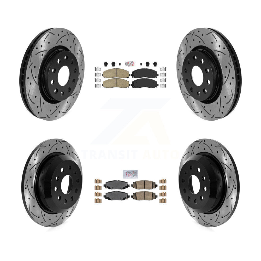 Front Rear Ceramic Pad & Drilled Slot Brake Rotor Kit For 2018-2020 Jeep Wrangler Rubicon KDA-102404