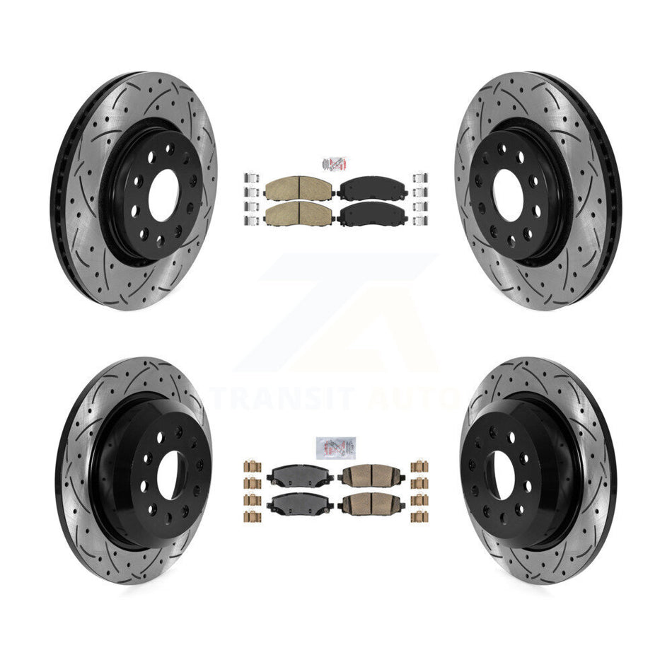 Front Rear Ceramic Pad & Drilled Slot Brake Rotor Kit For 2018-2020 Jeep Wrangler Rubicon KDA-102406