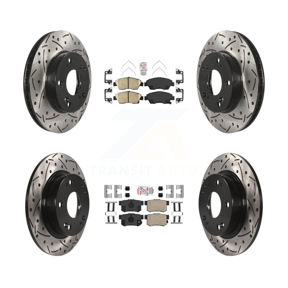 Front Rear Ceramic Pad Coat Drill Slot Disc Brake Rotors Kit For 2013-2015 Acura ILX 1.5L KDA-102411