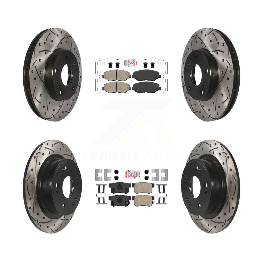 Front Rear Ceramic Pads And Coated Drilled Slotted Disc Brake Rotors Kit For Honda Accord KDA-102415