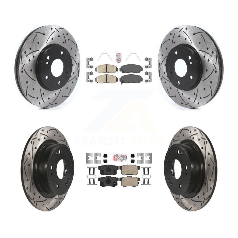 Front Rear Ceramic Pads And Coated Drilled Slotted Disc Brake Rotors Kit For Honda Accord KDA-102424