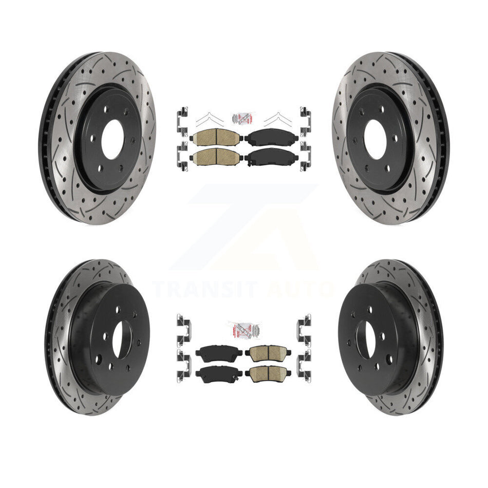 Front Rear Ceramic Pad Coated Drill Slot Disc Brake Rotor Kit For 2006-2007 Nissan Xterra KDA-102442