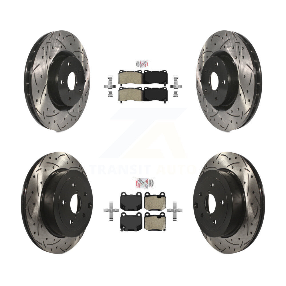 Front Rear Semi-Metallic Pad Drilled Slot Disc Brake Rotor Kit For Subaru Impreza WRX STI KDA-102459