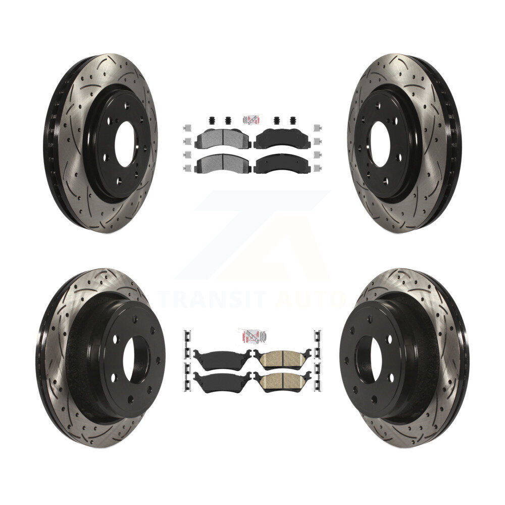 Front Semi-Metallic Rear Ceramic Pad Coat Drill Slot Disc Brake Rotors Kit For Ford F-150 KDA-102468