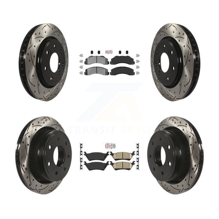 Front Semi-Metallic Rear Ceramic Pad Coat Drill Slot Disc Brake Rotors Kit For Ford F-150 KDA-102468