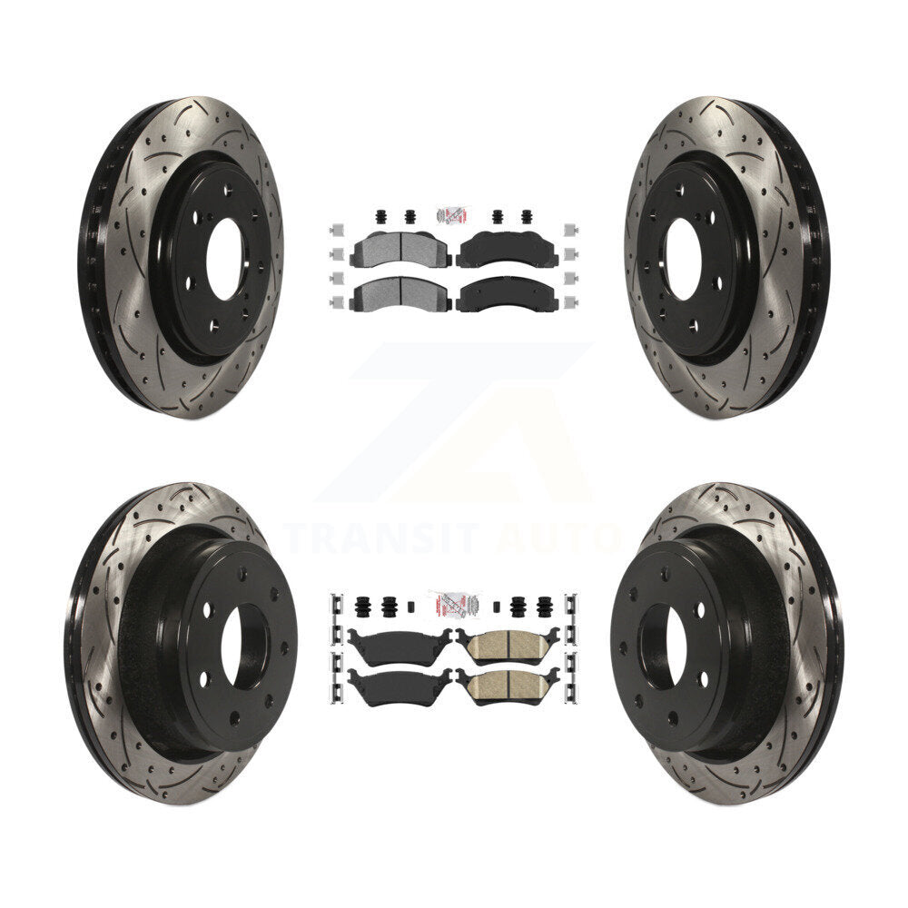 Front Semi-Metallic Rear Ceramic Pad Coat Drill Slot Disc Brake Rotors Kit For Ford F-150 KDA-102469