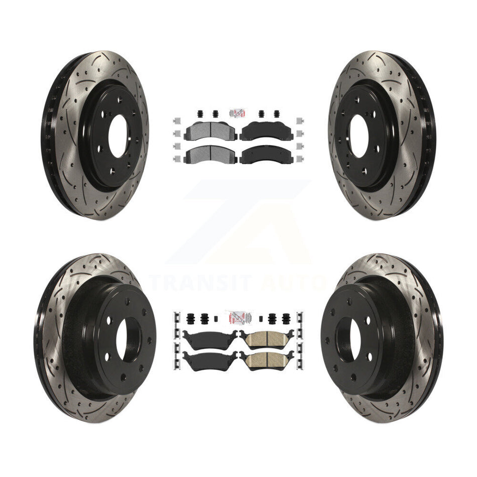 Front Semi-Metallic Rear Ceramic Pad Coat Drill Slot Disc Brake Rotors Kit For Ford F-150 KDA-102469