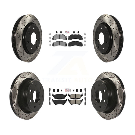 Front Rear Semi-Metallic Pad Drill Slot Brake Rotors Kit For Ford F-150 With 7 Lug Wheels KDA-102470