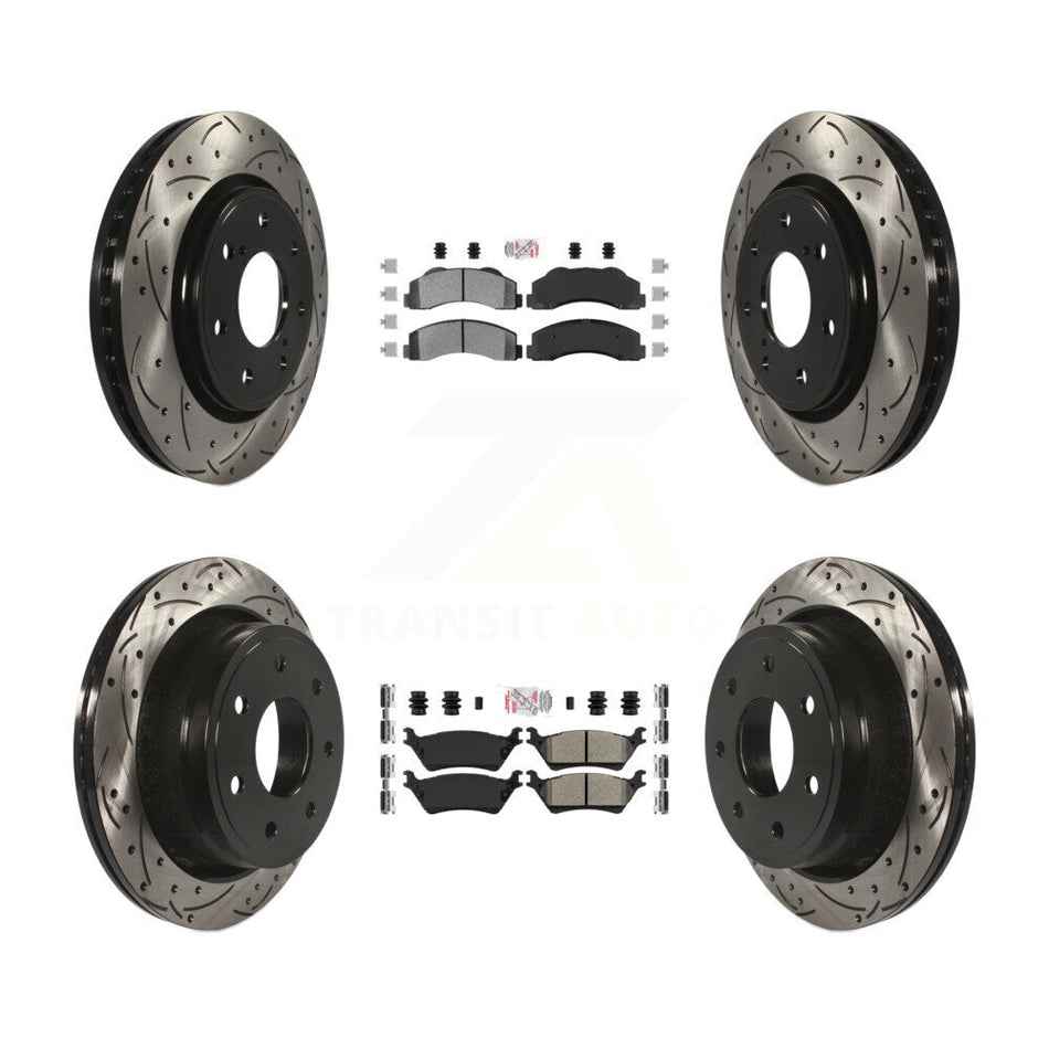 Front Rear Semi-Metallic Pad Drill Slot Brake Rotors Kit For Ford F-150 With 7 Lug Wheels KDA-102470