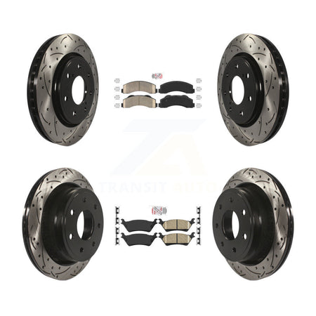 Front Rear Ceramic Pad Drill Slot Brake Rotors Kit For 12-14 Ford F-150 With 7 Lug Wheels KDA-102474
