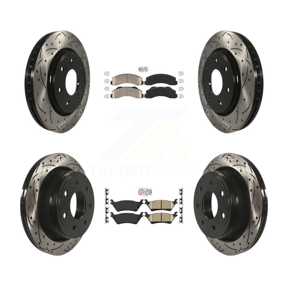 Front Rear Ceramic Pad Drill Slot Brake Rotors Kit For 12-14 Ford F-150 With 7 Lug Wheels KDA-102474