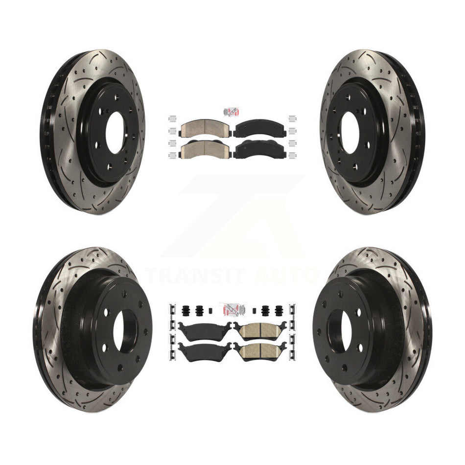 Front Rear Ceramic Pad Drill Slot Brake Rotors Kit For 12-14 Ford F-150 With 7 Lug Wheels KDA-102475