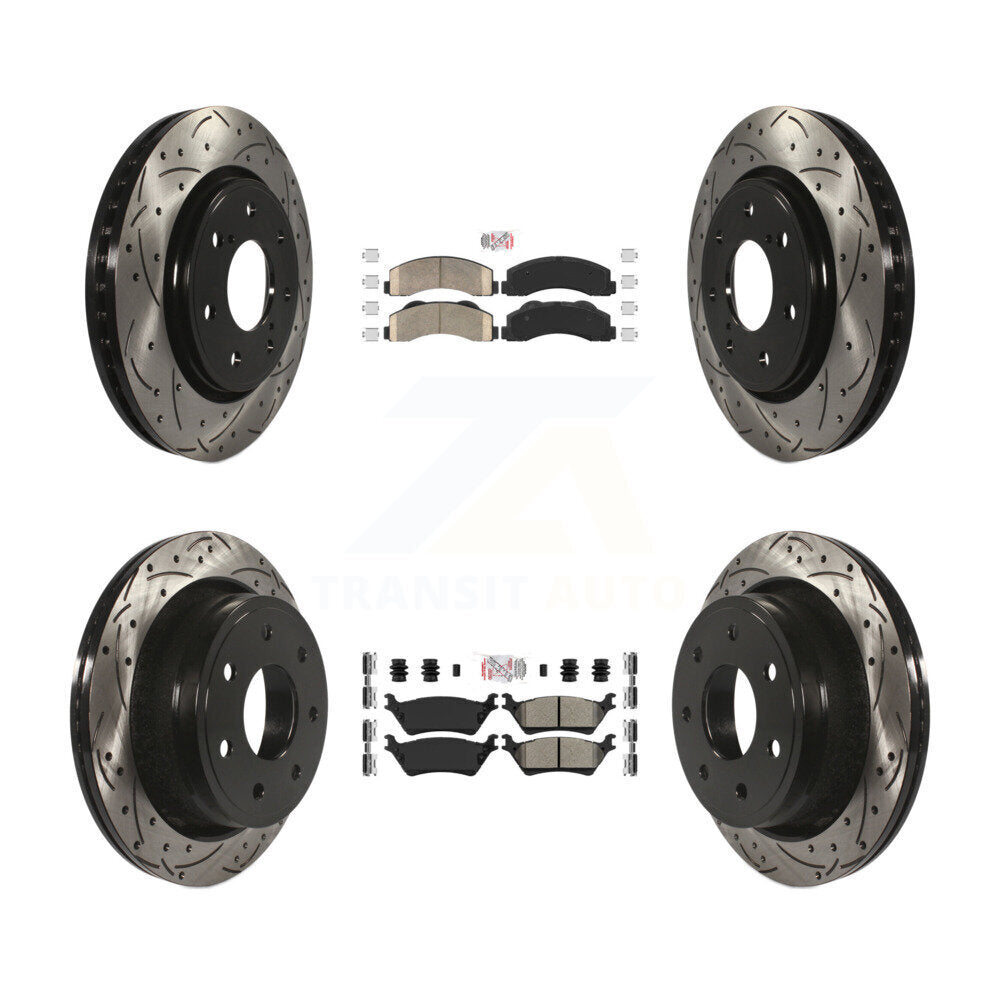 Front Ceramic Rear Semi-Metallic Pad Coat Drill Slot Disc Brake Rotors Kit For Ford F-150 KDA-102476