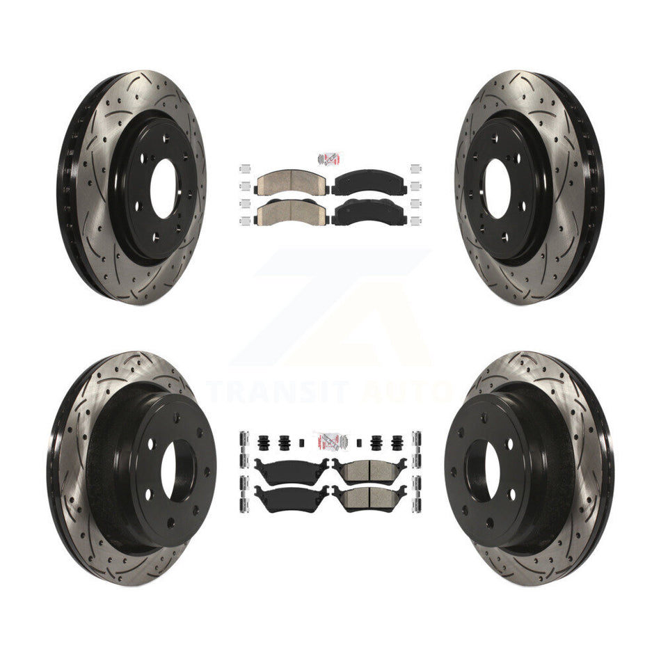 Front Ceramic Rear Semi-Metallic Pad Coat Drill Slot Disc Brake Rotors Kit For Ford F-150 KDA-102476