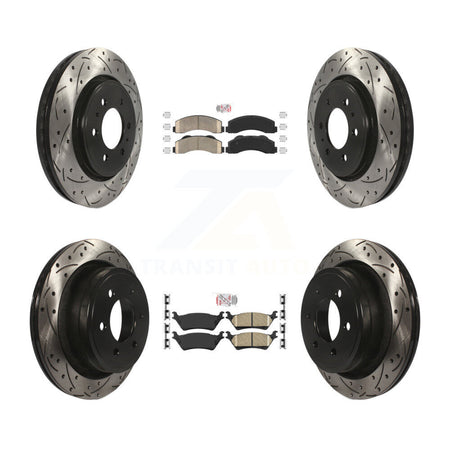 Front Rear Ceramic Pads And Coated Drilled Slotted Disc Brake Rotors Kit For Ford F-150 KDA-102477