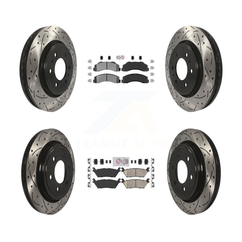 Front Semi-Metallic Rear Ceramic Pad Coat Drill Slot Disc Brake Rotors Kit For Ford F-150 KDA-102480