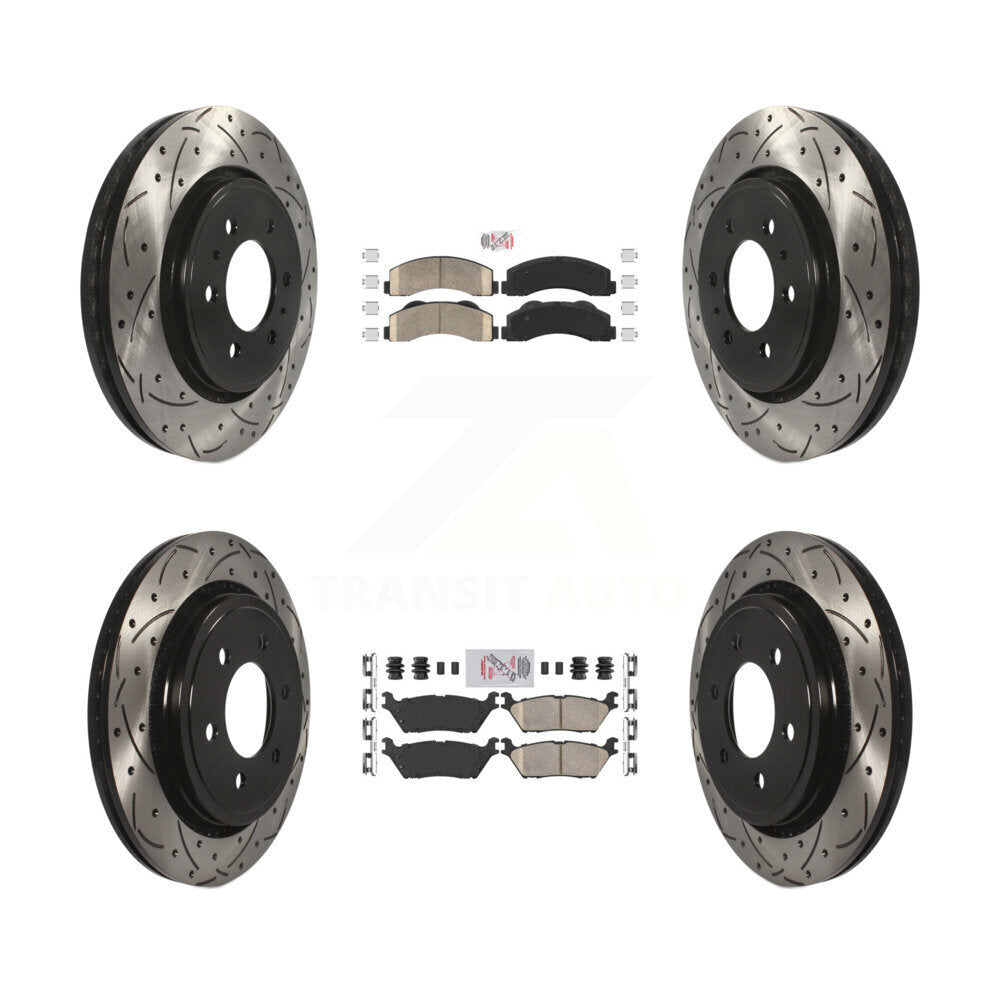 Front Rear Ceramic Pads And Coated Drilled Slotted Disc Brake Rotors Kit For Ford F-150 KDA-102482