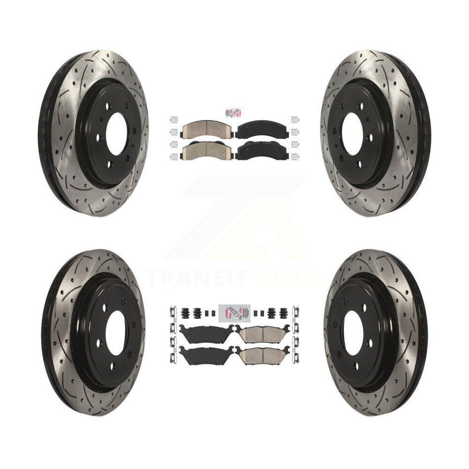 Front Rear Ceramic Pads And Coated Drilled Slotted Disc Brake Rotors Kit For Ford F-150 KDA-102482